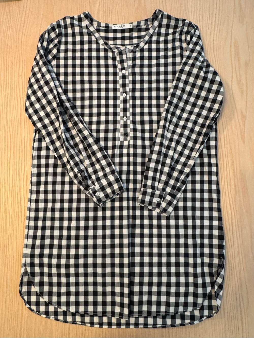 STATESIDE Black & White Gingham Long-Sleeve Tunic Dress